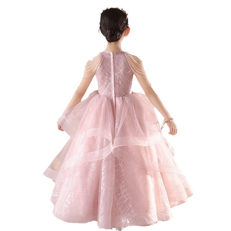 Vestido infantil de niña vestido de princesa de cumpleaños vestido de nicho de lujo ligero anfitrión de niños piano rosa