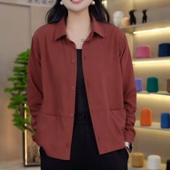秋季新款百搭女士外套翻领开衫上衣宽松显瘦休闲妈妈装衬衫