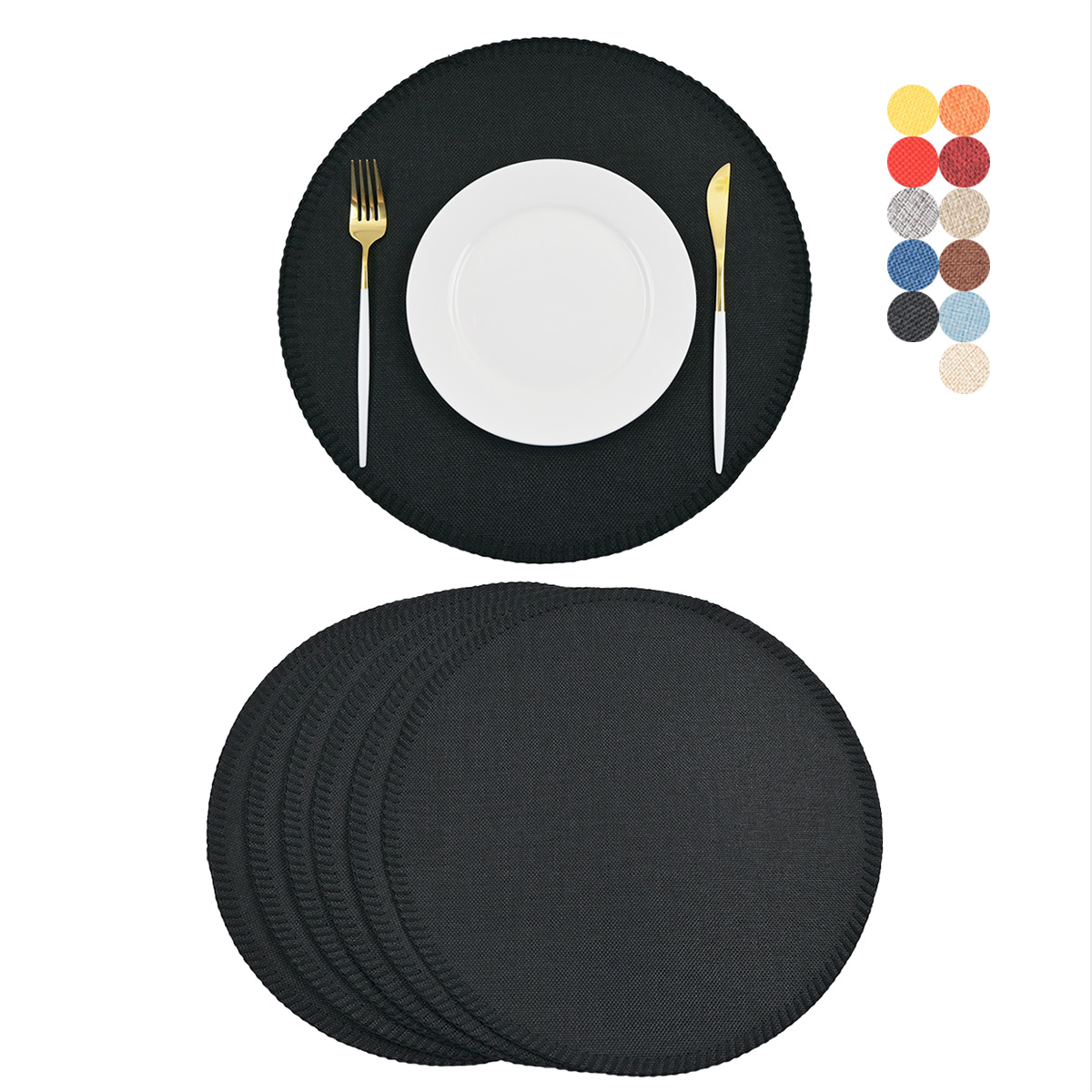 Nuevo redondo línea gruesa lino almohadilla de tela de poliéster de color sólido almohadilla de mesa de doble capa antideslizante aislamiento de tazas almohadilla de mesa