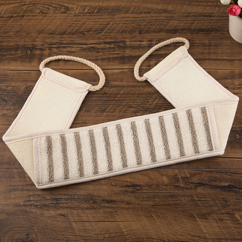 Linen Back Scrubber with Drawstring, Exfoliating Bath Towel for Cleaning Skin Without Needing Help