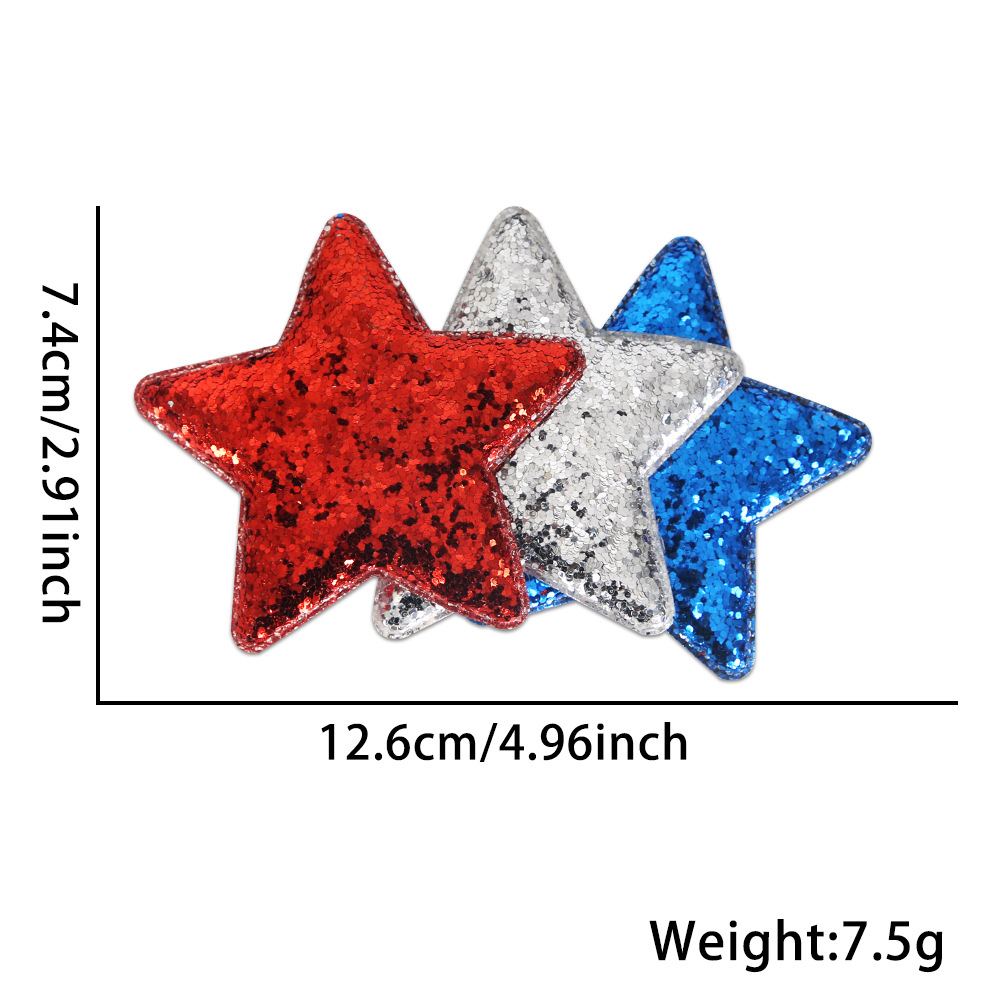 Día de la Independencia de los Estados Unidos pinzas de cabello de pentacos para adultos niños fiesta decoración de estrellas bordes pinzas rojo, plateado, azul sequillas pinzas de boca de pato