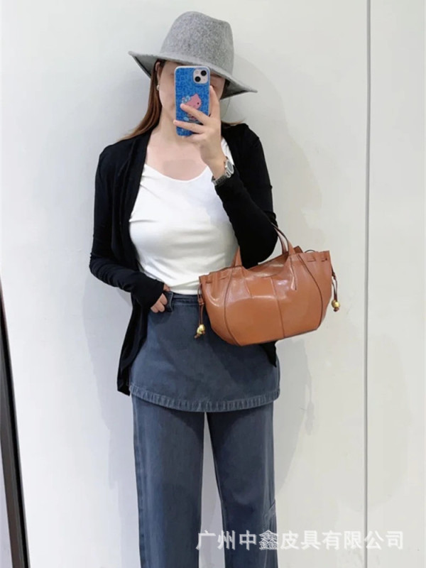跨境女包2025新款时尚大容量托特包深棕黄色吊带串珠手提斜挎包女|undefined