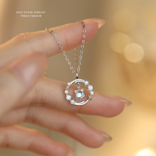 原创S925纯银幻彩猫星球项链女时尚可爱小众高级感流星锁骨链百搭