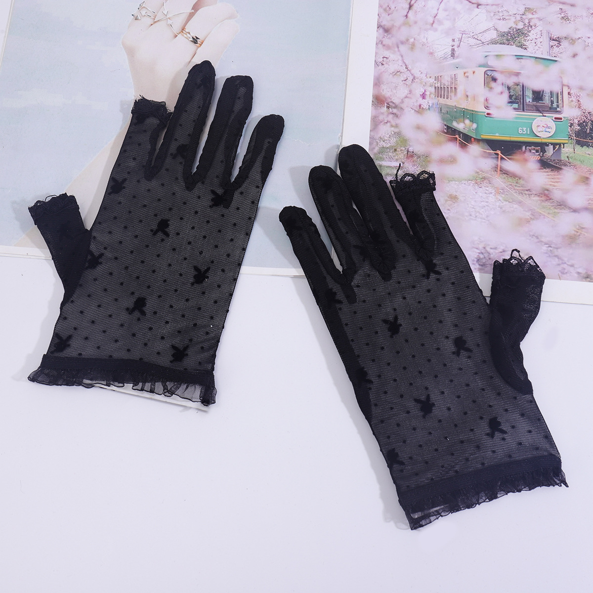 Guantes sin dedos con protección solar para mujer, malla fina y transpirable, anti-UV, elásticos de verano, protección solar para conducir y andar en bicicleta.