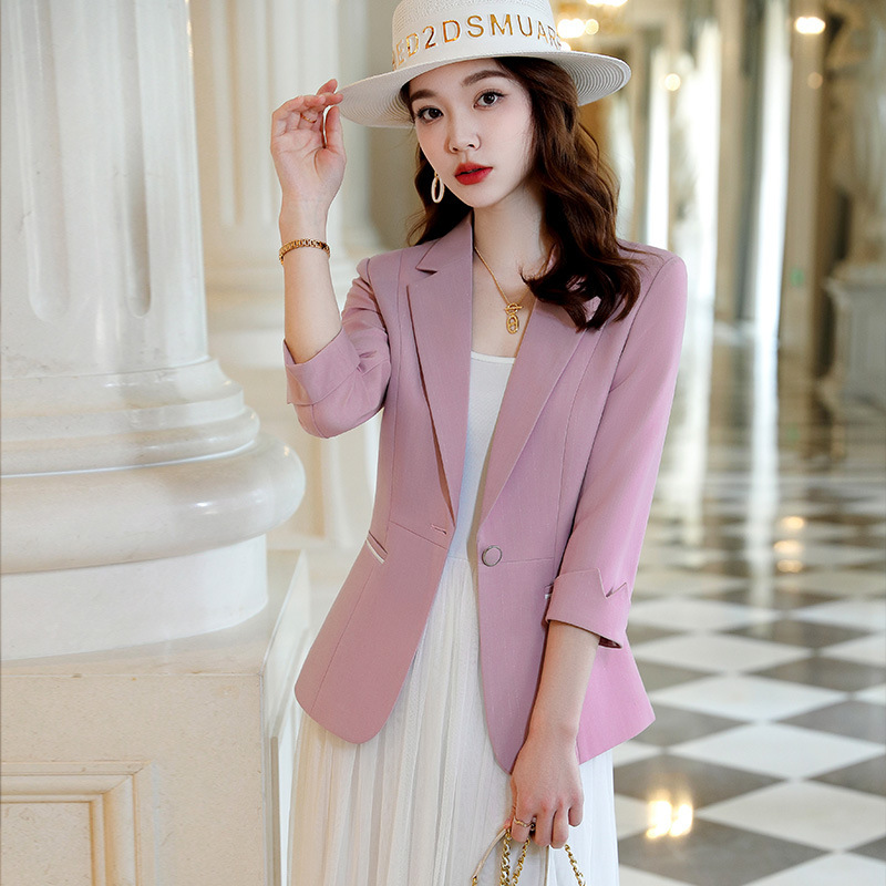 White Short Suit Jacket for Women Cross-Border Summer Thin High-End Casual Three-Quarter Sleeve Professional Suit Top