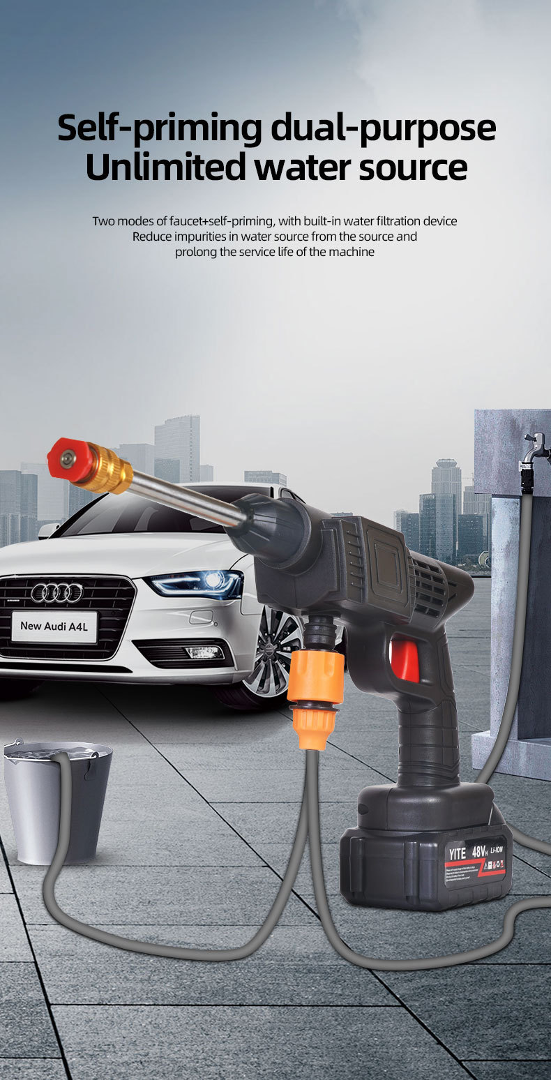 Wholesale wireless high-pressure car wash lithium battery water gun, household car washer, powerful tool for watering flowers and spraying pesticides 10m tube