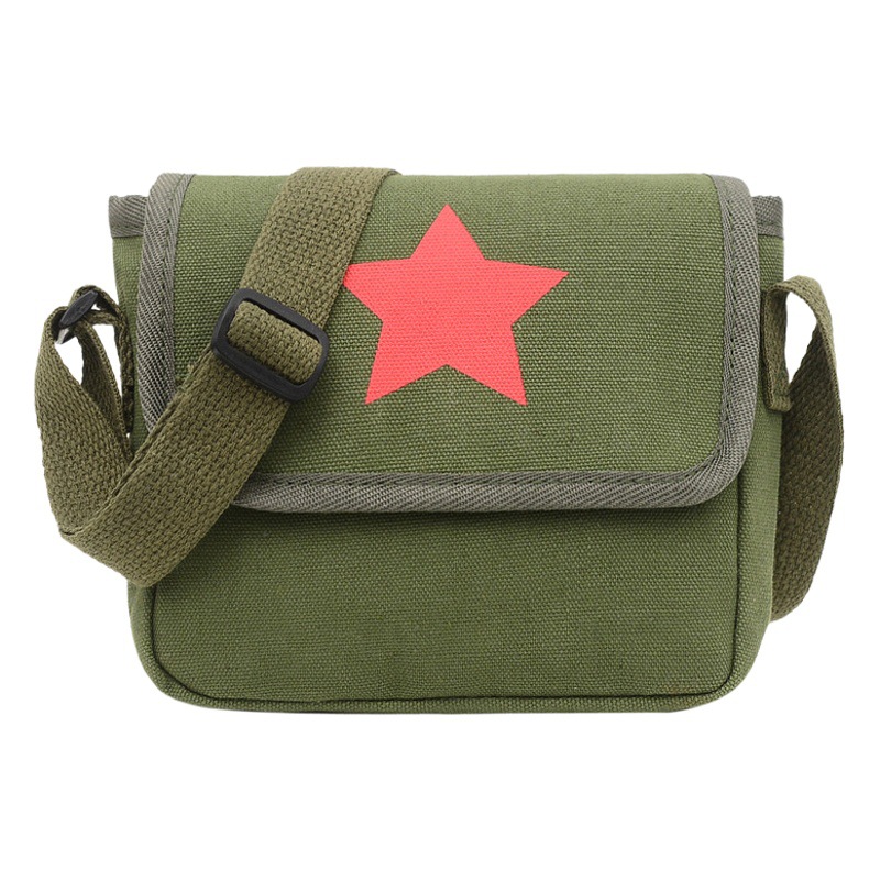 Children's Messenger Bag Fashion Small Bag Trendy Casual Red Army Five-pointed Star Boy Bag Children's Vintage Old-fashioned Canvas Bag