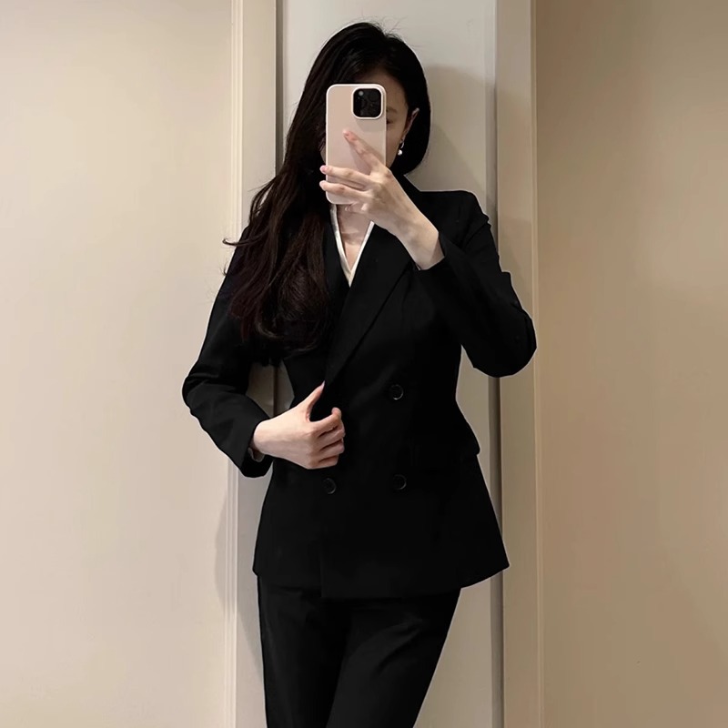 Set High-End Feel Jacket Casual Spring And Autumn Professional Wear Women's Three-Piece Double-Breasted Fashion Suit_voghion.com