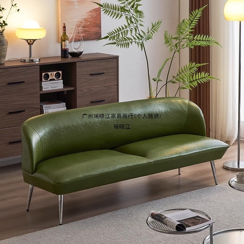 Living Room Small Apartment Sofa Oil Wax Leather Sofa Retro Green Bedroom Apartment Reception Clothing Store Double Small Sofa