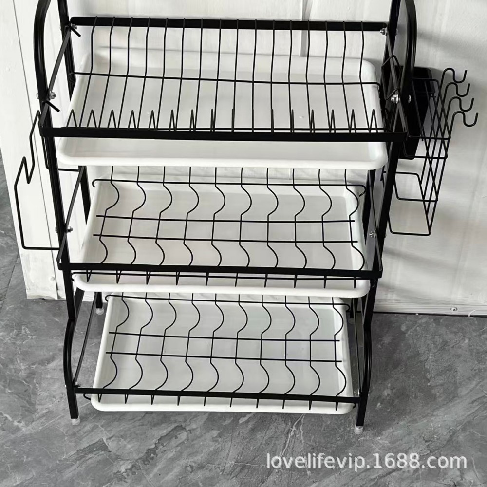 Cuchillo y palillos de gran capacidad de recipiente de agua de platos domésticos de tres capas calientes transfronterizos, estante de acabado de platos de cocina