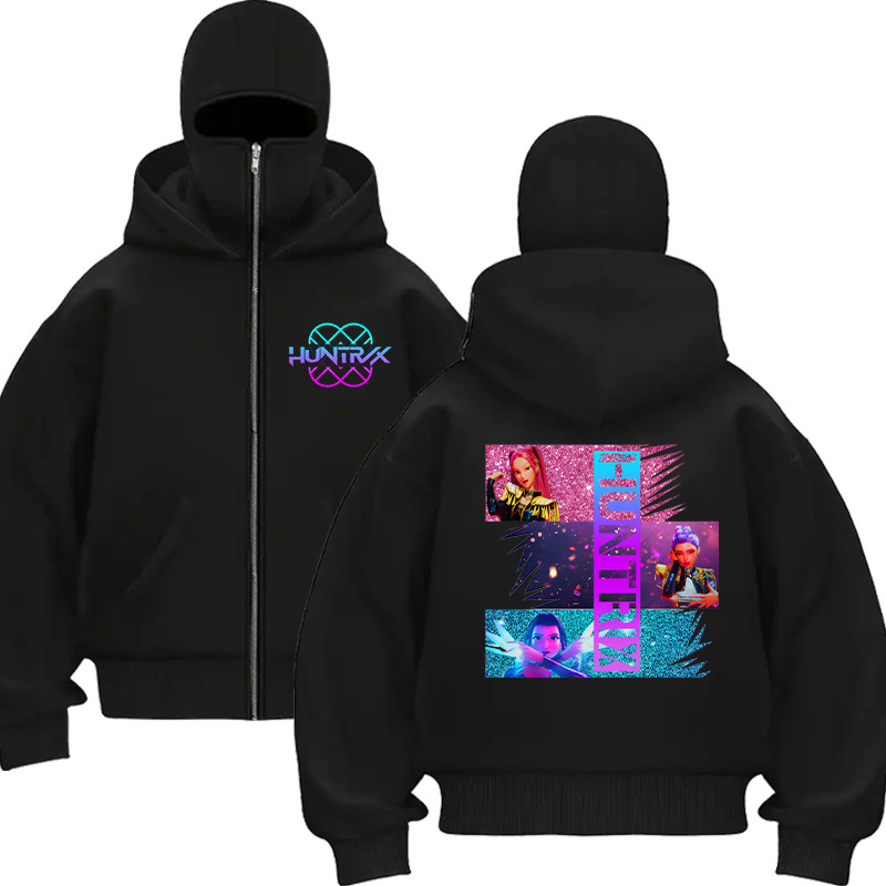 Cross-Border European and American Best-Selling Witch Hunter Group Printed Double Hooded Hooded Balaclava Zipper Men's and Women's Sweatshirt 0906-3