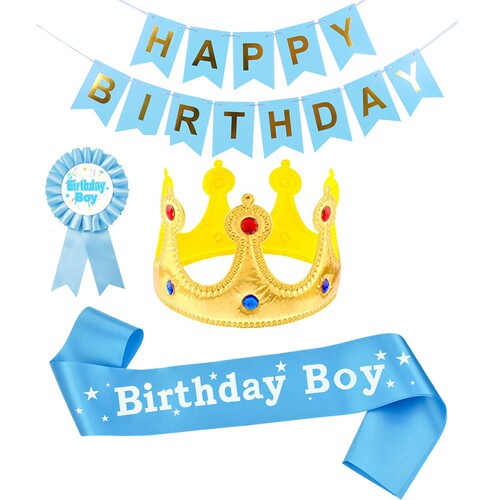 Manufacturer's birthday party boy birthday set shoulder strap boutonniere banner king's hat decoration props