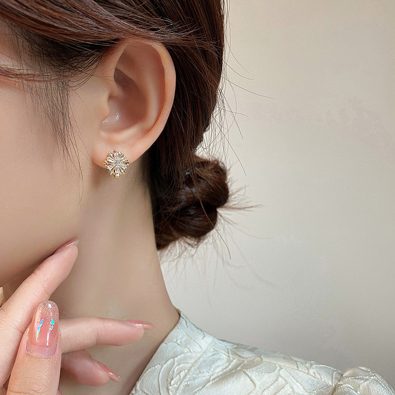 Schneeflocken Ohrringe Für Damen Dezente Ohrclips Gold Look_voghion.com