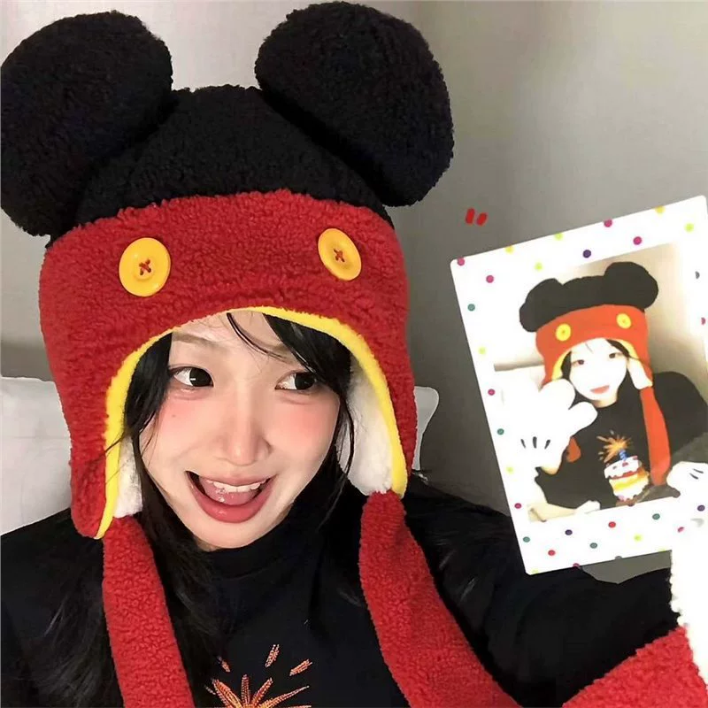 Новый стиль милый мультфильм Микки пуловера с большими ушами зимой морозостойкий теплый наушник шапка фото шапка