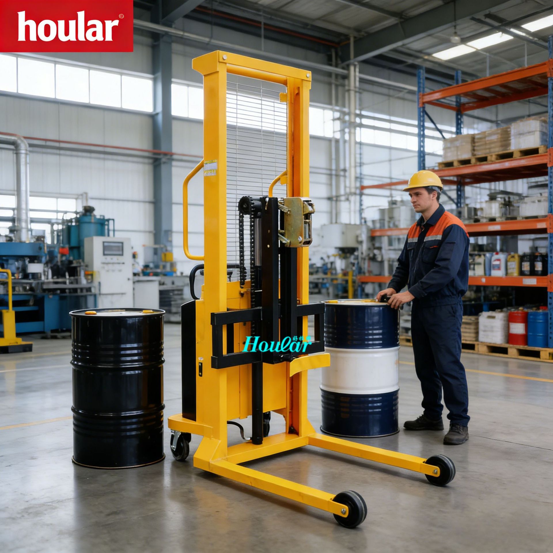 DT500-1电动油桶堆高车500kg升高1.6米油桶卸货车装卸钢制搬运车