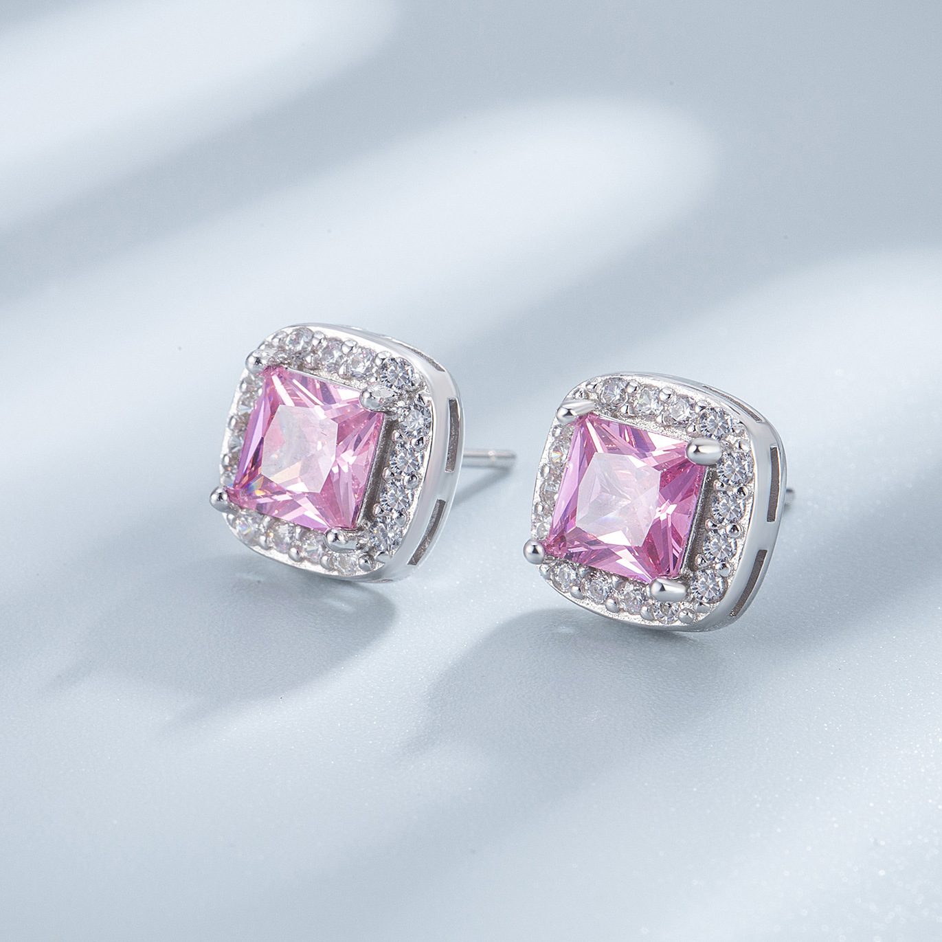 1g Weight Zircon Inlay Material Jewelry Set Classification Jewelry Set Quantity Daily Occasion 925 Sterling Silver Material Geometric Pattern Women's Gender Elegant, Simple Style Style Sterling Silver S925 Pink Square Jewelry Necklace Ear Stud Ring Silver Jewelry Set 8