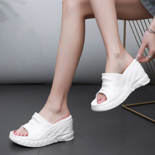 Wholesale Overseas High Heel Slippers for Women  New Model Loafers Thick Sole Casual Invisible Heel 9cm