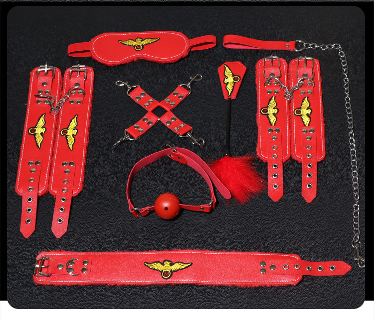 Eight-Piece Faux Leather Bondage Kit with Bed Straps, Pink or Black — detail image 9