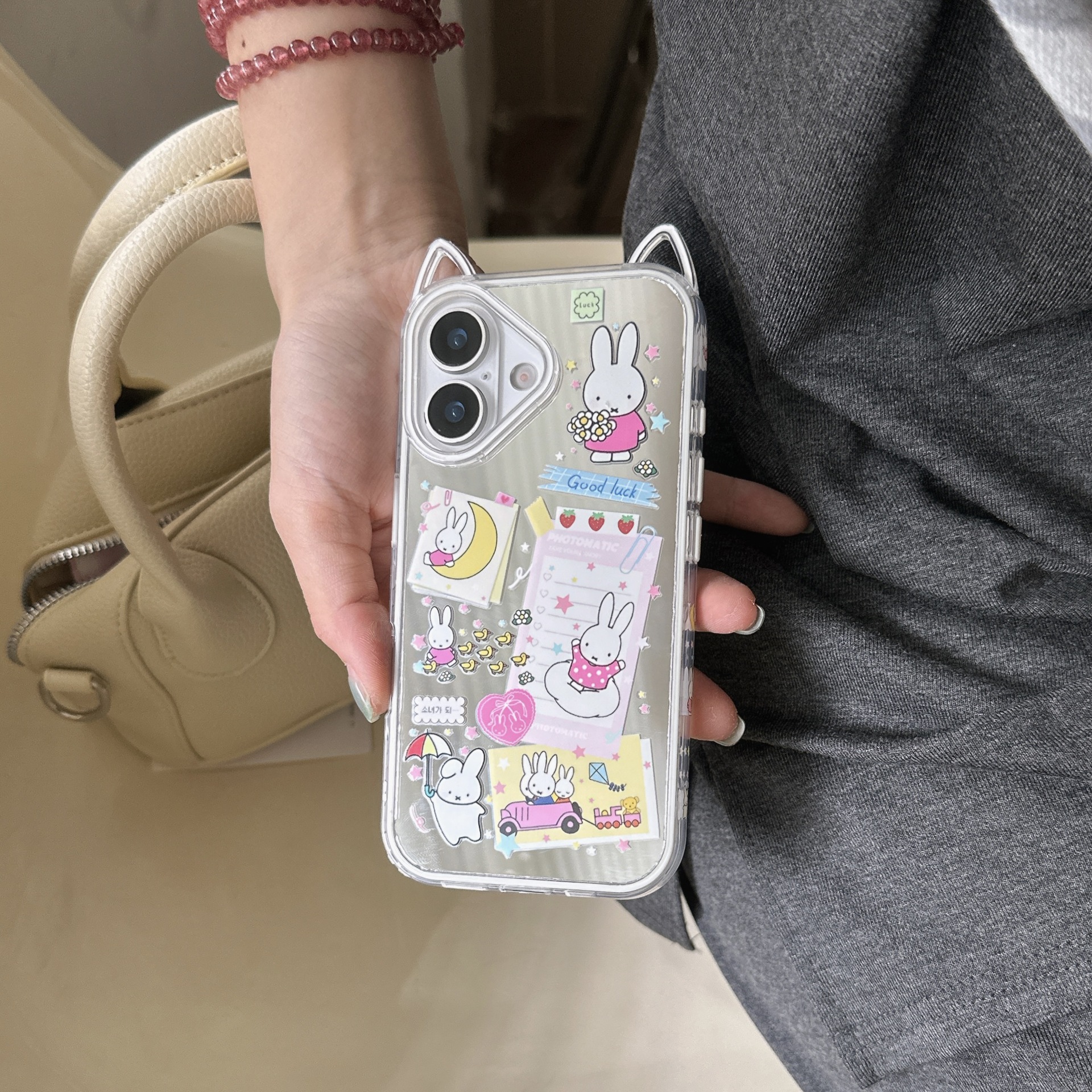 Lindo conejo de orejas de gato de dibujos animados para Apple 16ProMax funda para teléfono móvil 15/14 colgante 13 nuevo 15PM