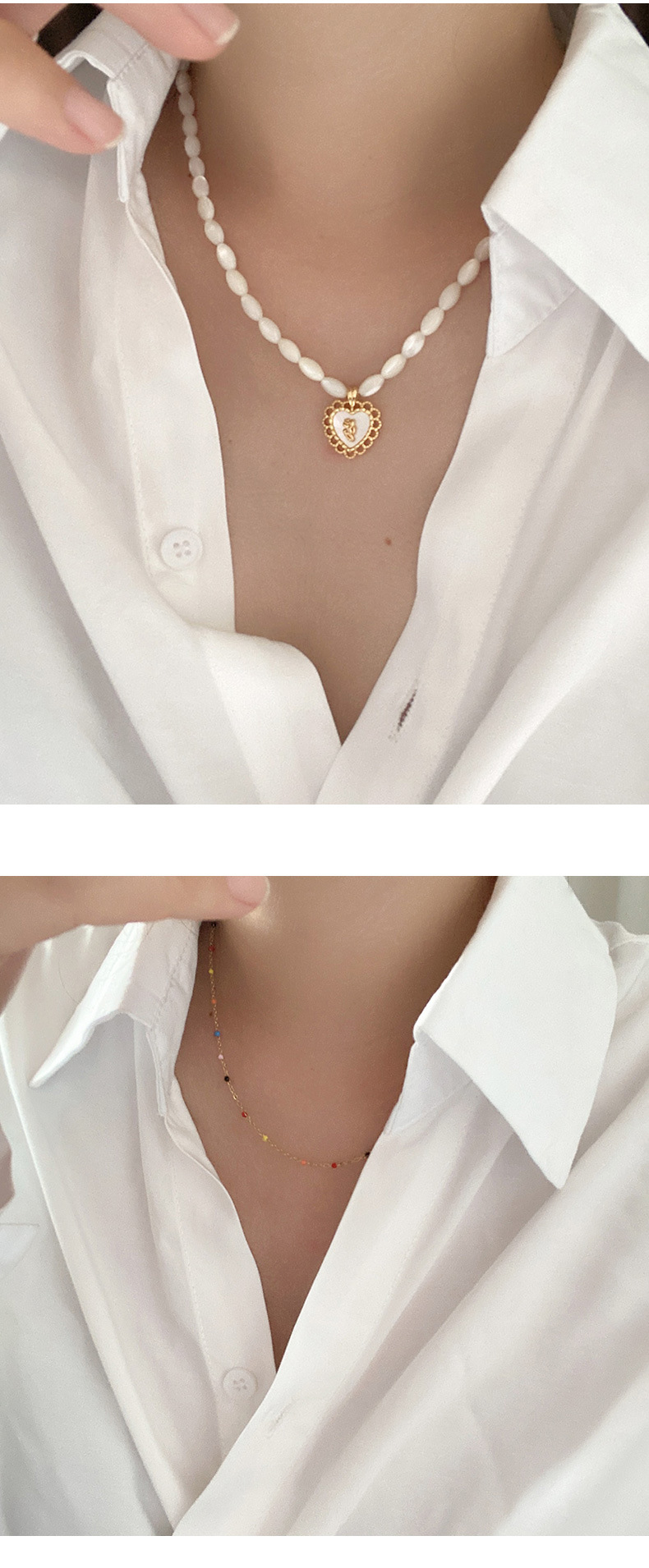 Elegant Heart Shape Shell Copper Beaded Handmade Necklace 1 Piece