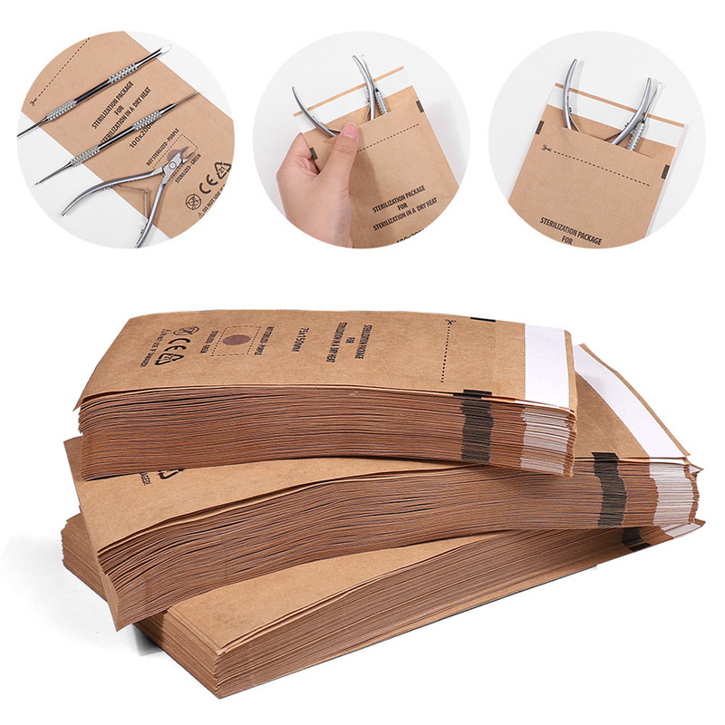Disposable Cowhide Ziplock Bag Sterilization Bag High Temperature Dry and Heat Manicure Sterilization Bag High Temperature Kraft Paper Self-Sealing Sterilization Bag