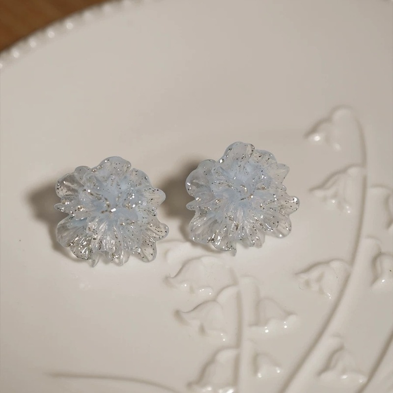 【柔蓝一水】清透蓝色花朵耳环女小众设计高级耳饰耳钉蚊香盘耳夹|undefined