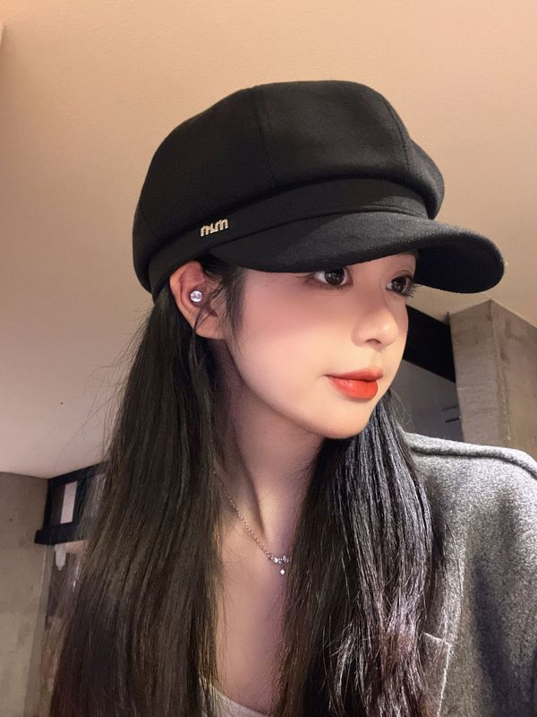 批发八角帽女春秋复古报童帽时尚黑色百搭金属标画家帽显脸小帽子|undefined
