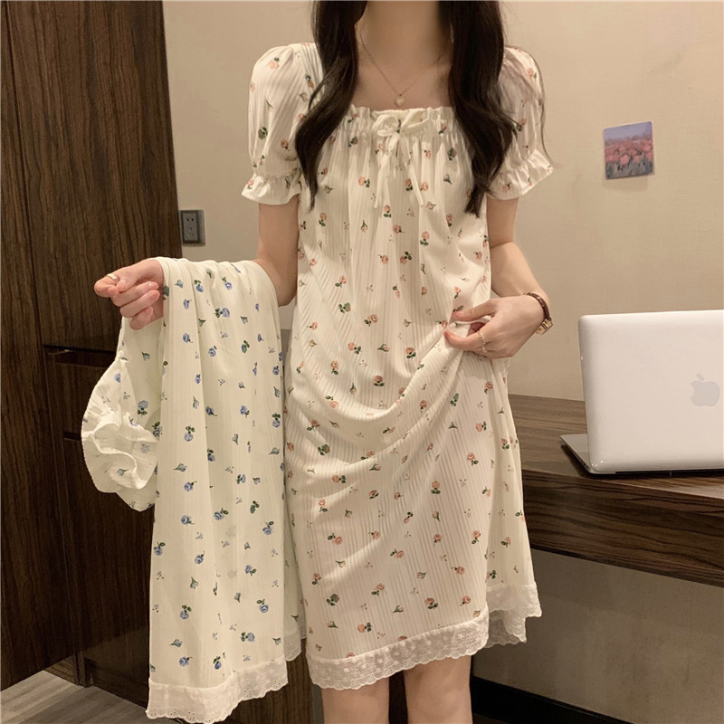 2023 verano nuevo estilo princesa pijama vestido de mujer de mangas cortas ropa para el hogar pijama red pura vestido se puede usar fuera