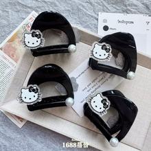 韩系简约亮银色猫咪珍珠抓夹ins甜美高级感后脑勺发夹鲨鱼夹发饰