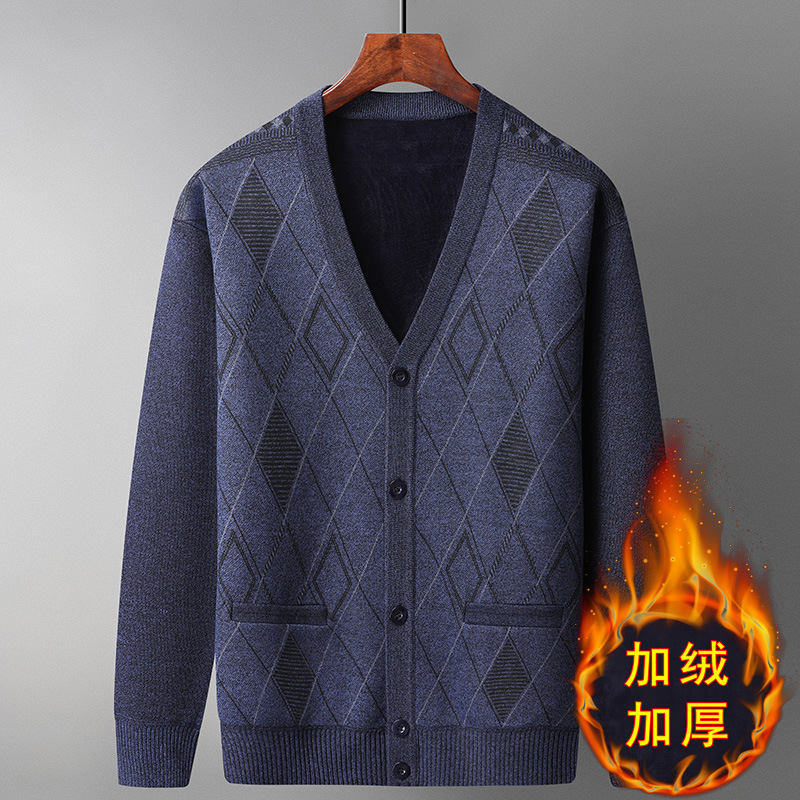 Middle-Aged and Elderly Dad's Cardigan Knitwear Men's Autumn and Winter Warm Knitwear Jacket Men's Grandpa's Bottoming Shirt