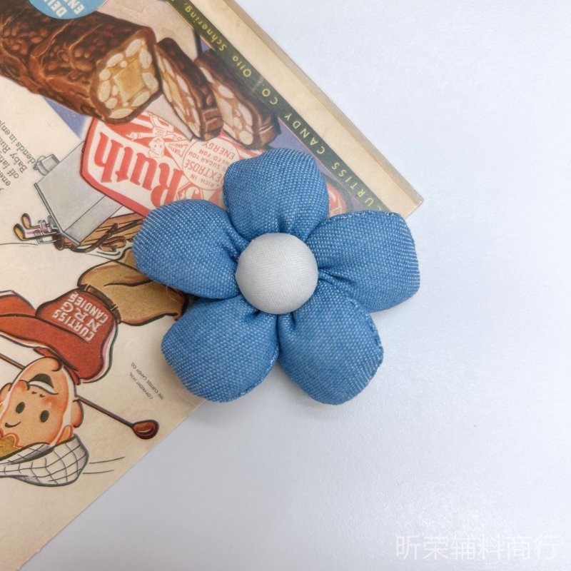 牛仔布条纹波点立体充棉花朵 头饰DIY服装配件鞋袜包挂手机壳辅料|undefined