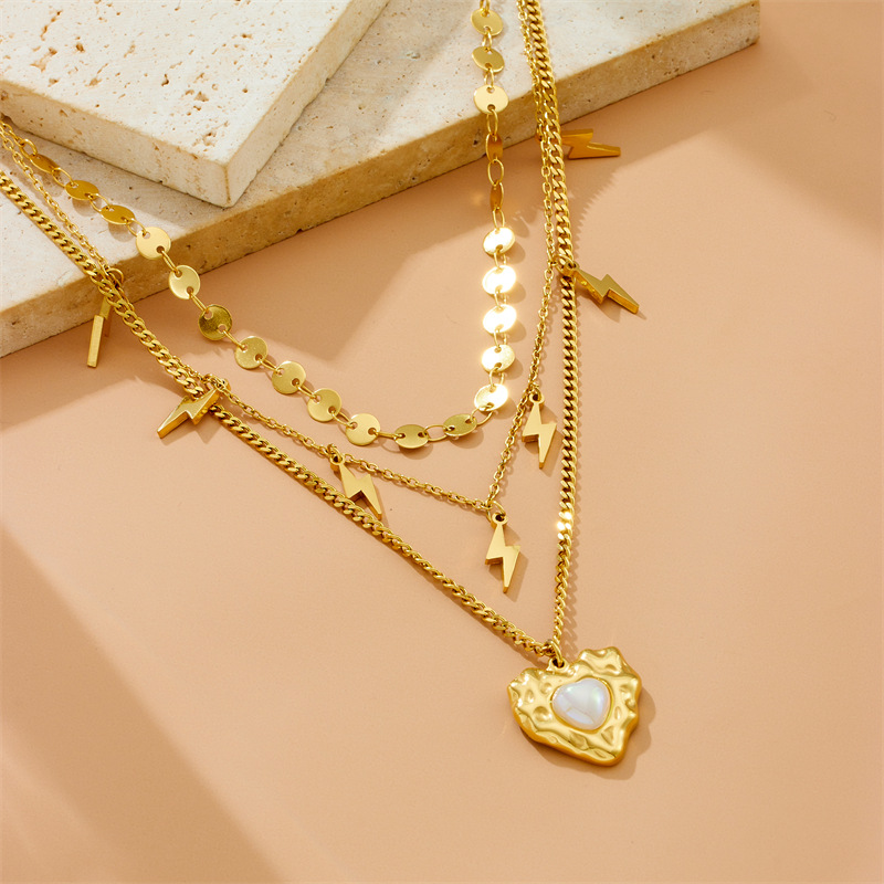 Sun Star Heart Shape 304 Stainless Steel Elegant Layered Necklaces Multi Charms Necklace display picture 3