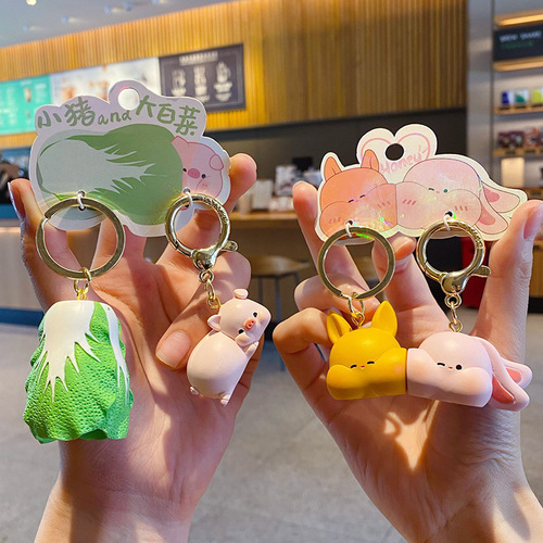 Original Couple's Knob and Your Stick Car Keychain Cute and Exquisite Resin Piggy Couple Bag Hook Ornament