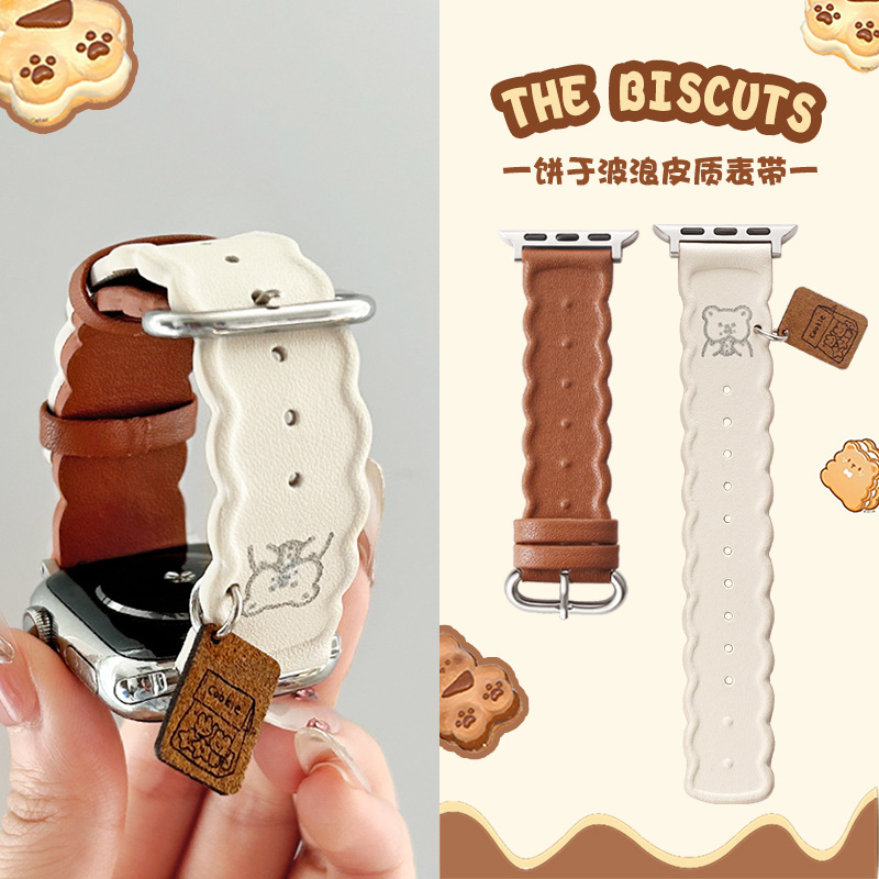 For Apple Watch applewatchs10 Strap New Leather Strap Bear s9s8 Autumn and Winter Girls