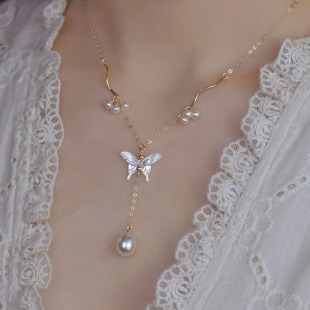 Natural Freshwater Pearl Sweet Butterfly Fairy Necklace Niche Design High-grade High-grade Sense Necklace