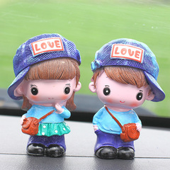 Cartoon Creative Car Decorative Backpack Cowboy Couple Doll Cute Plush Car Interior Ornament Automotive Shelf Accent