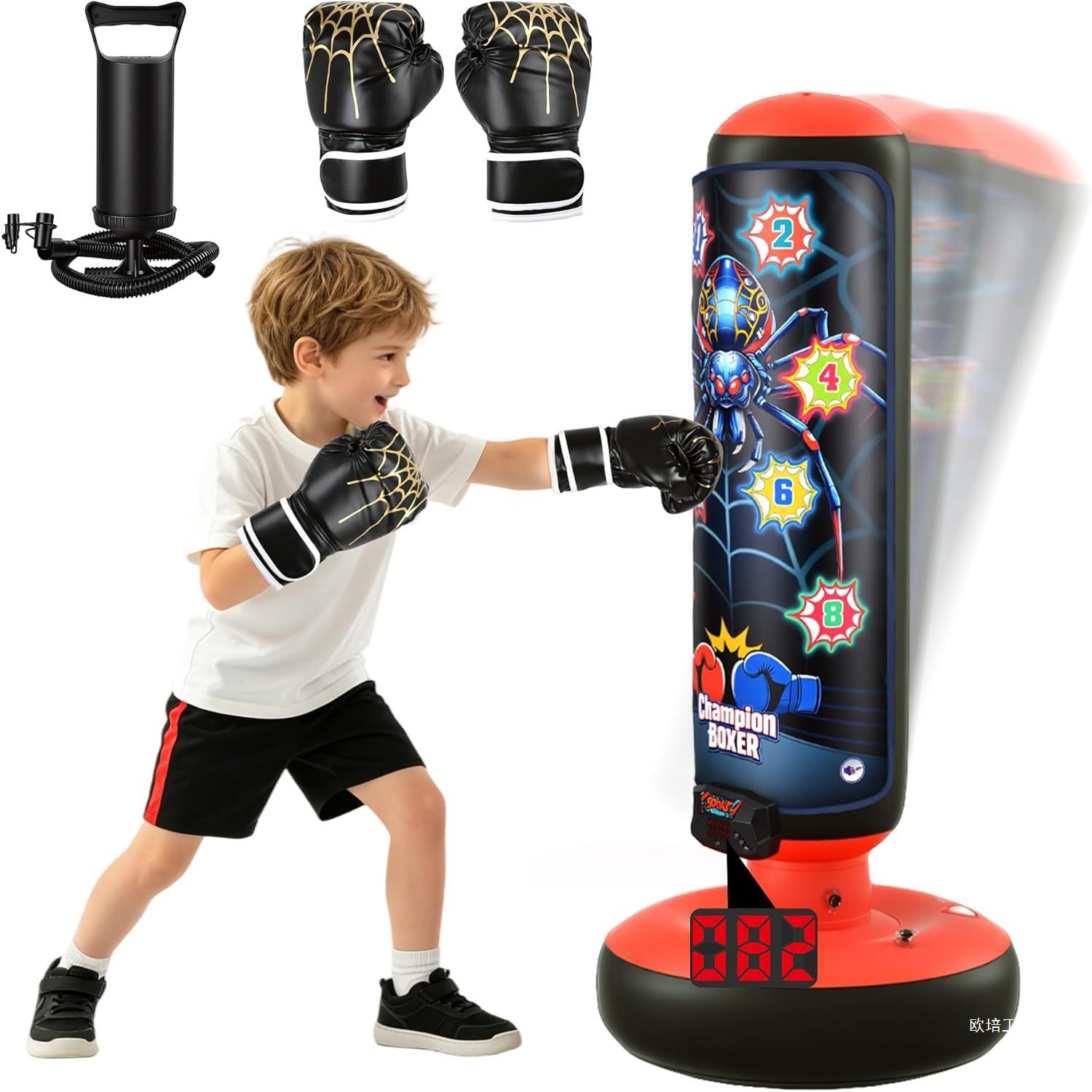 In-stock children's sound and light boxing column smart electronic boxing bag set with scoring, lights, music, and 4 game modes