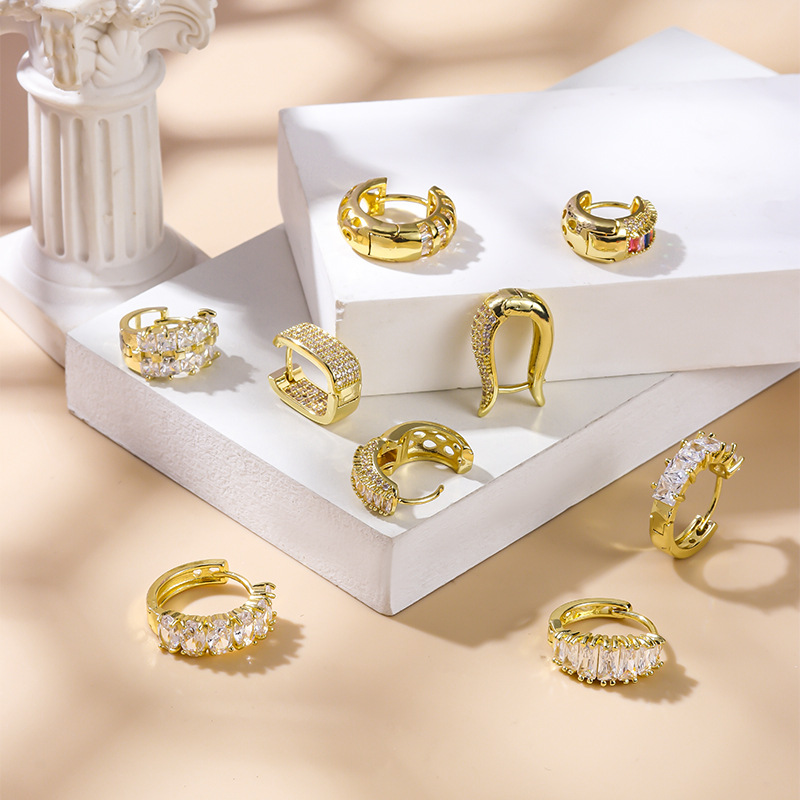 Fashion Geometric Metal Inlay Zircon Womenu0027S Ear Studs 1 Piece