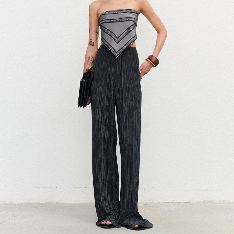 Un * ca homologous South Korea jin organ pleated naked air pants women 25ss spring and summer wide leg trousers