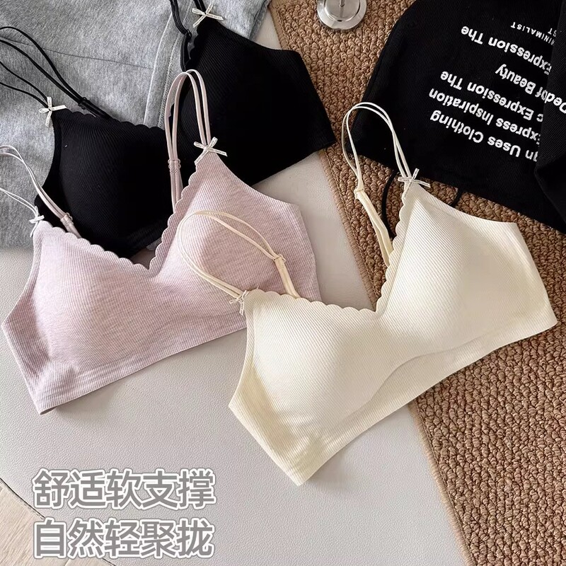 Wire-Free Underwear for Women with Small Breasts, Push-Up Bra, Side-Retracting Jelly Strips, Soft Support, Seamless Bra