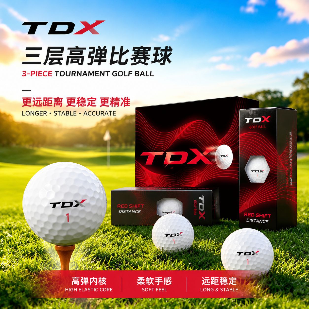 ลูกกอล์ฟ Tdx ส่งออกต่างประเทศ ลูกแข่งขันสามชั้น ลูกซ้อมและลูกแข่งขันคุณภาพสูงยืดหยุ่นสูง พิมพ์โลโก้หรือลวดลายได้