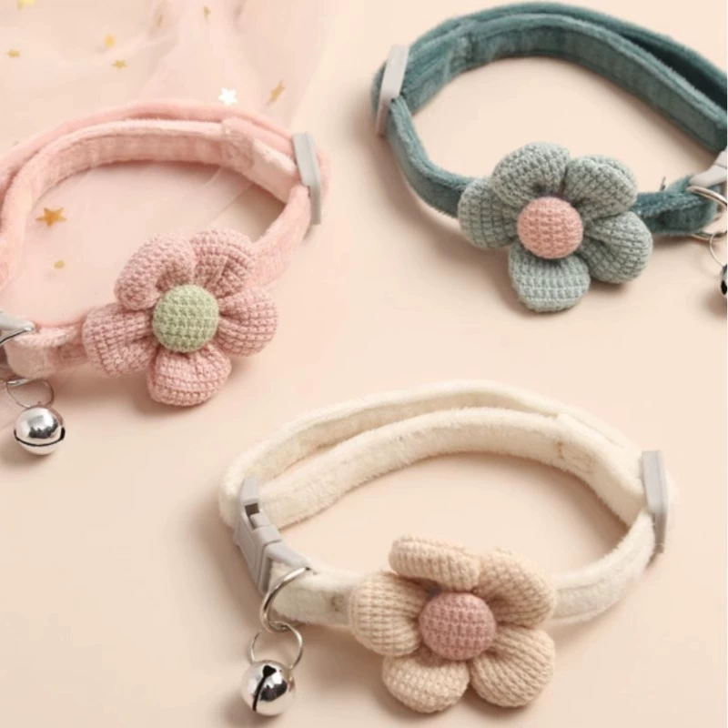Ошейник для домашних животных, милый мультяшный цветочный ошейник с колокольчиком, ожерелье для кошек, ошейник для собак маленького размера