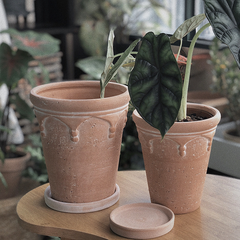 Nordic simple green plant flower pot Roman pot vintage red pottery flower pot floor gardening flower pot relief stoneware large diameter Nordic simple green plant flower pot Roman pot vintage red pottery flower pot floor gardening flower pot relief stoneware large diameter