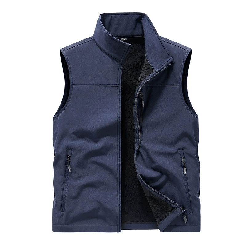 Новый мягкий жилет с мягкой оболочкой толстый воротник стойка мужской повседневный простой плечо повседневный жилет с печатным логотипом