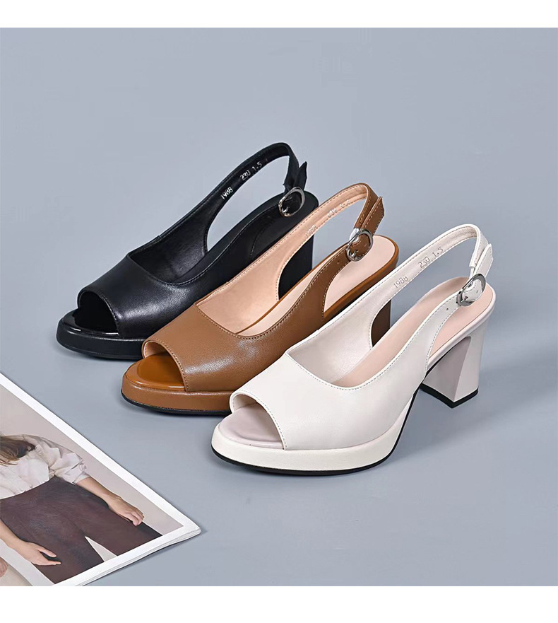 Sandal quai ngang nữ mùa hè da thật gót wedge đế dày phong cách La Mã — Màu đen chi tiết 12