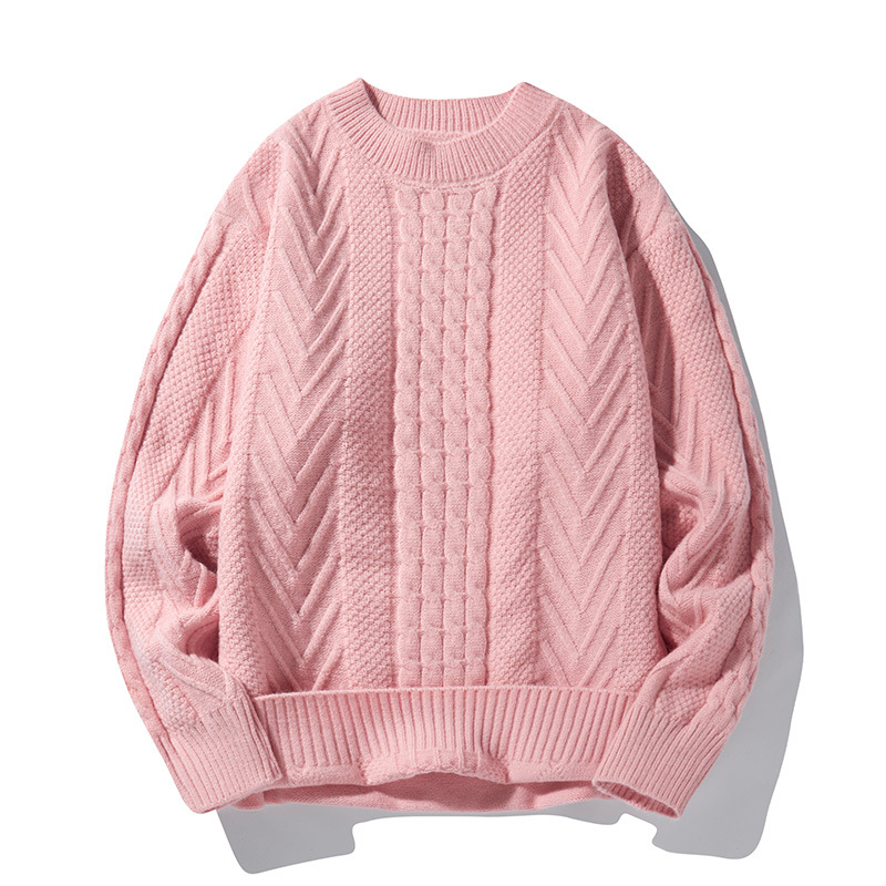 Grobstrickpullover für Herren – Oversized-Zopfstrickpullover, lässiger Winterpullover im Vintage-Stil für Herren (Weiß, Rosa, Schwarz)_voghion.com