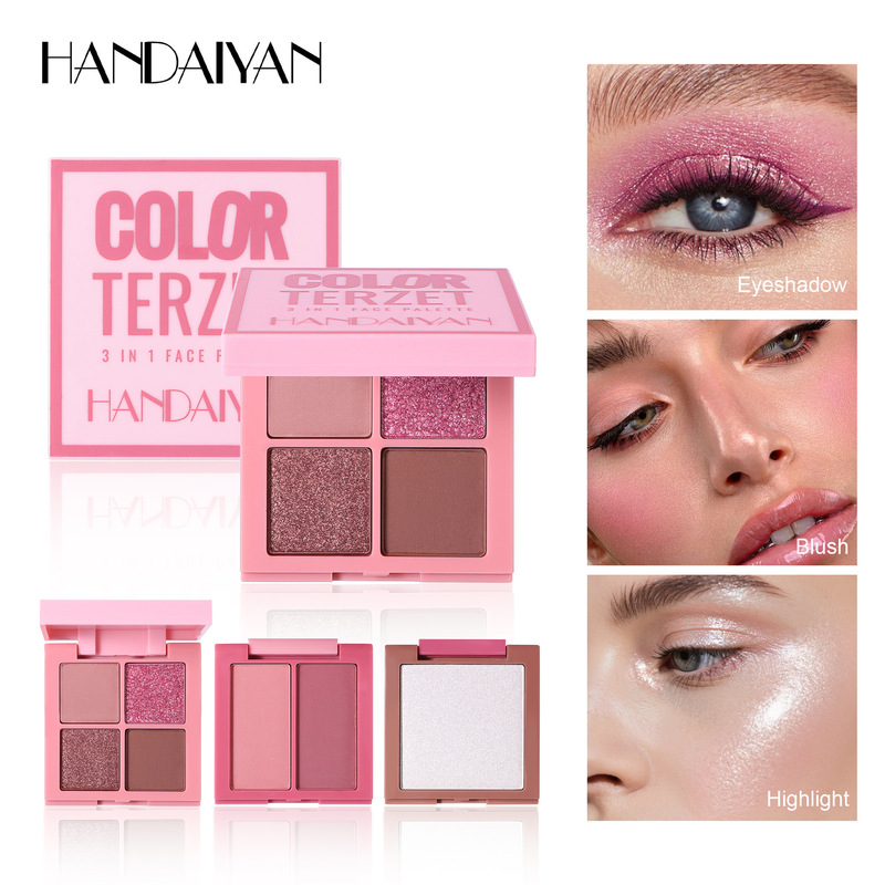 Cross-Border Handaiyan High-Gloss Blush and Eyeshadow Three-In-One Palette Multi-Use Makeup Palette Multi-Use Facial Makeup Palette