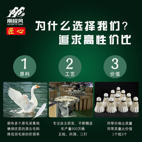 Factory direct sales Antarctic wind resistant badminton without standard 3/6/12 training badminton goose feathers and duck feathers