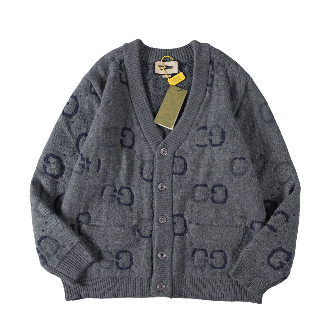 European Cross-Border Exclusive Autumn and Winter New g Letter Jacquard V-Neck Knit Cardigan Jacket Unisex Trendy