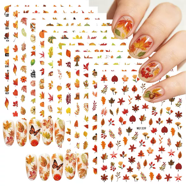 New Thanksgiving Nail Stickers Cross-Border E-Commerce Set with Adhesive Decorations Pumpkin Autumn Maple Leaf Nail Art Stickers Wg